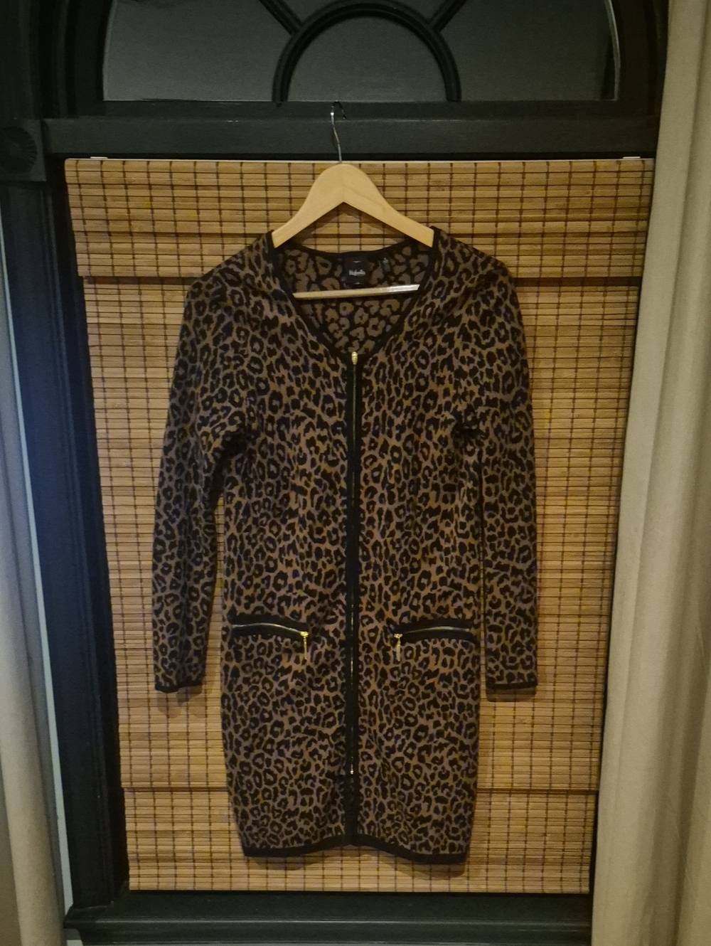 Rafaella Leopard Print Zip-Front Long Jacket - Brown/Black